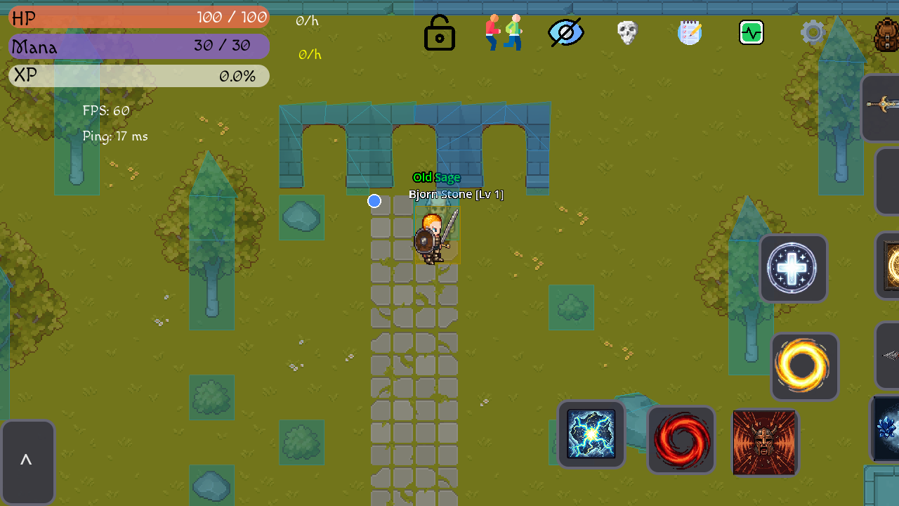 Explorando o overworld de Vinera, com NPC e ponte de pedra